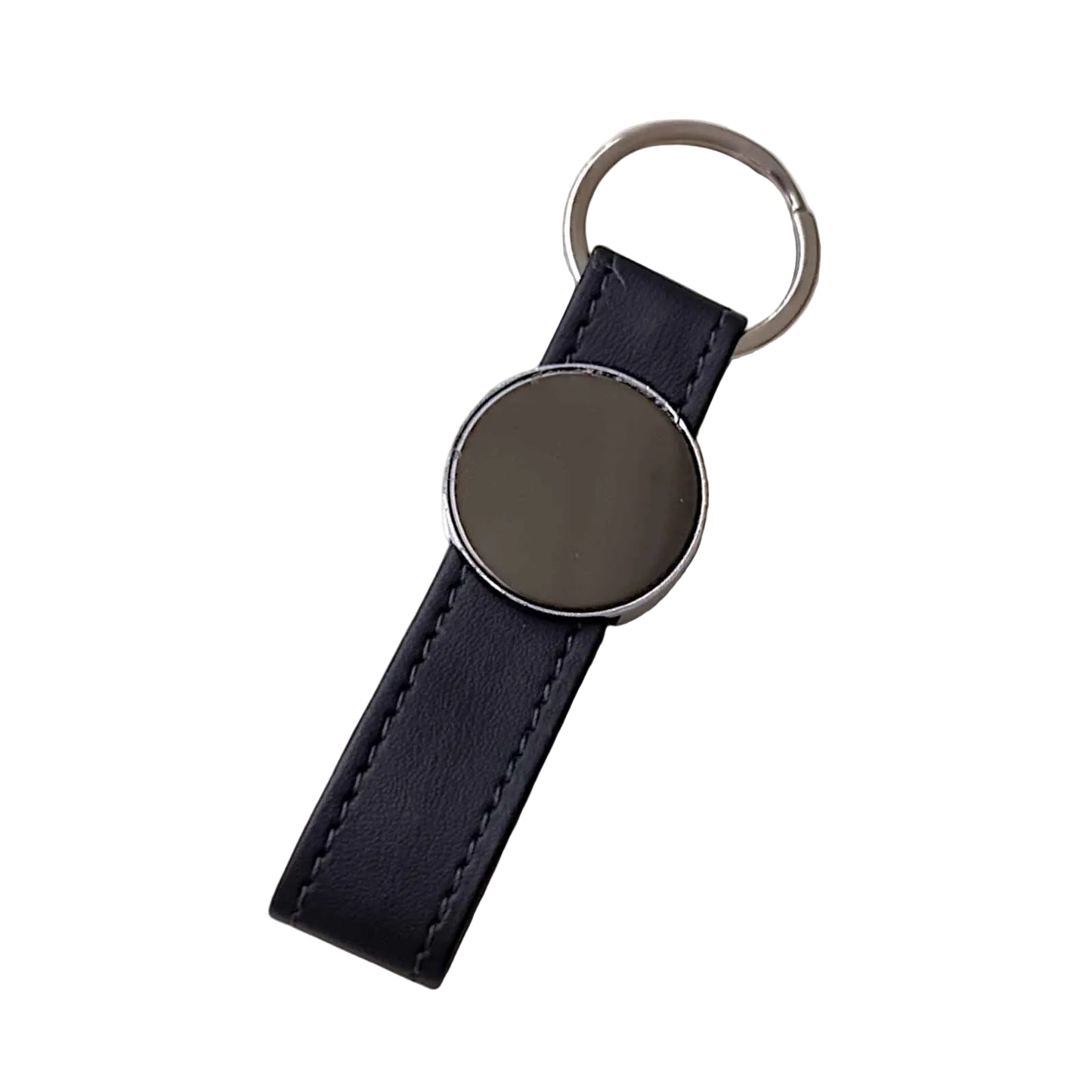 Premium Round Neck Metal Keychain with Leather Strap