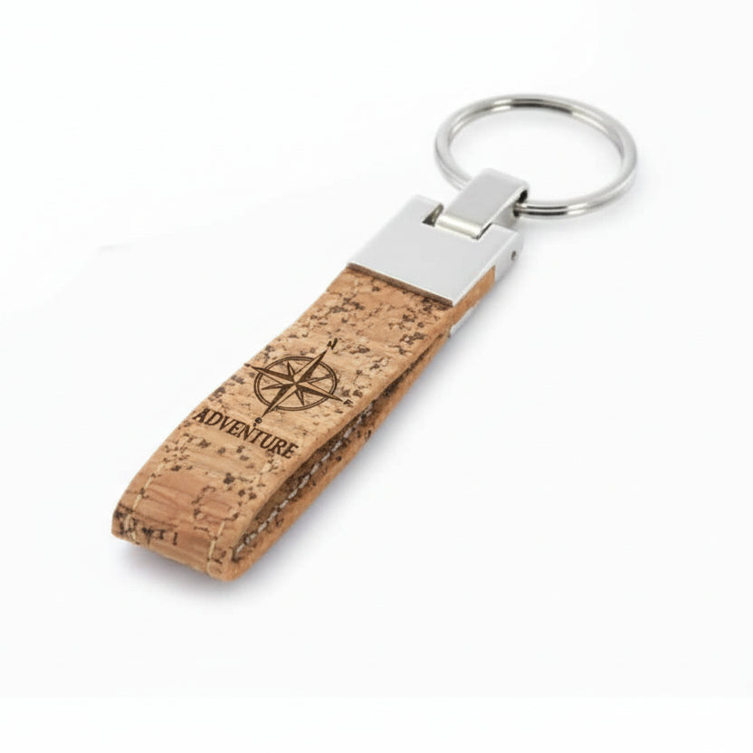 Premium Long Cork Strap Metal Keychain – Eco-Friendly Corporate Gift