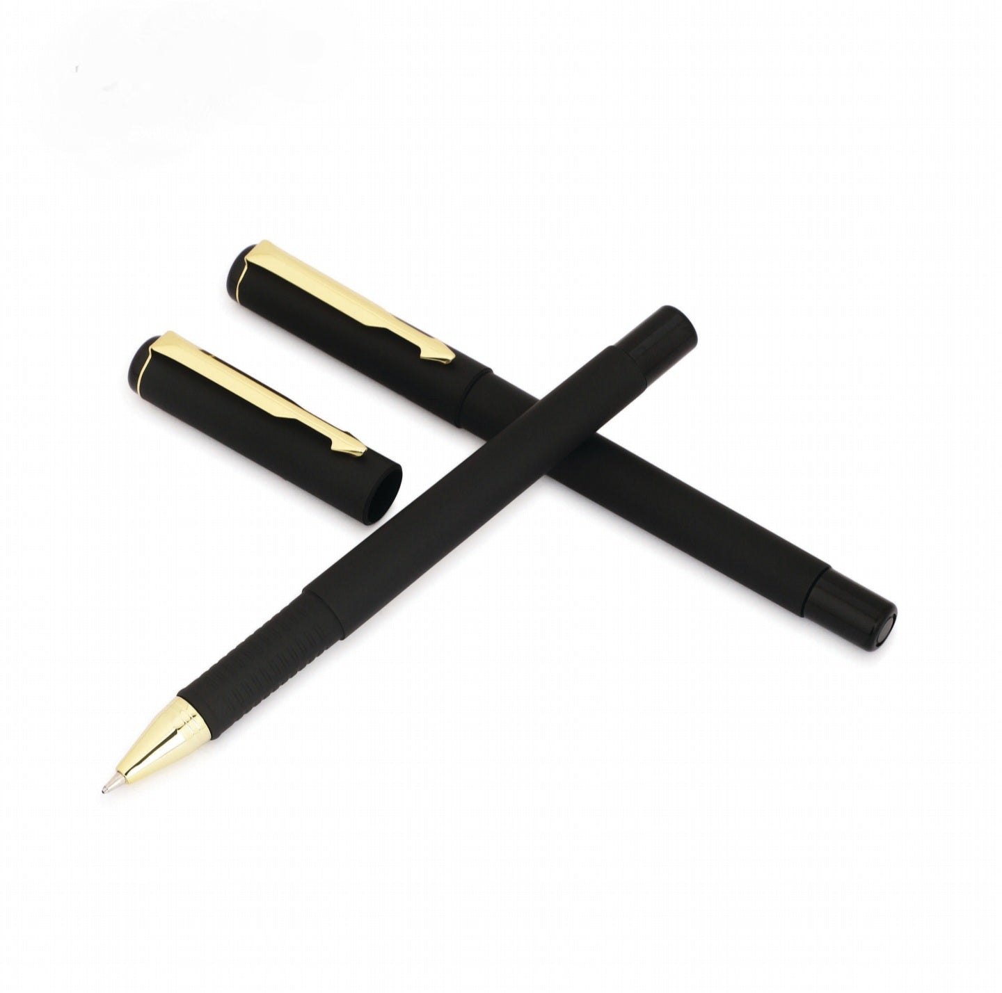 Premium Matte Black Metal Ballpoint Pen with Gold Accents