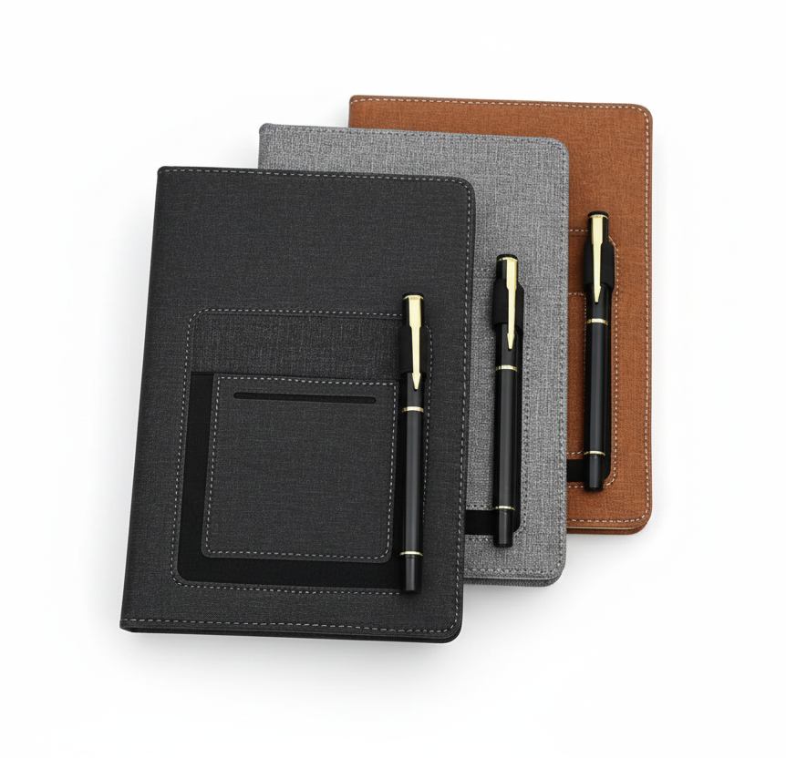 A5 Premium Fabric Notebook with Pen & Card Pocket