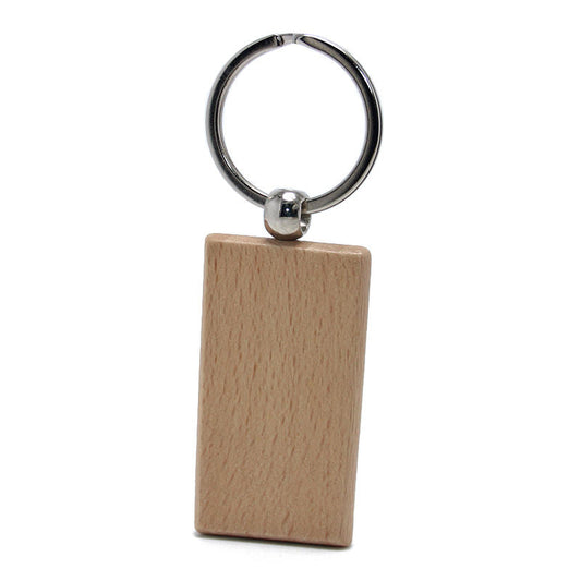 Wooden keychain with a metal ring on a white background